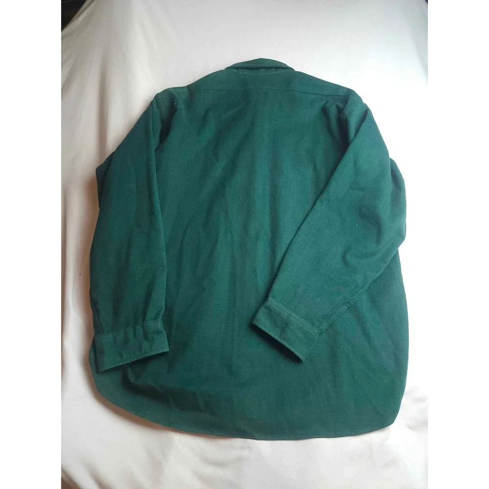 LL Bean Chamois Cloth Shirt Mens XL Forest Green Heavy Flannel Button Down